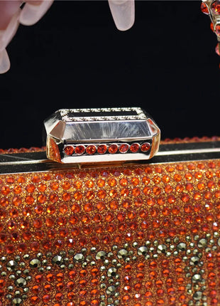 Popular In Nigeria Exquisite Evening Bags With Diamond Design Fashion Handle Clutch Rhinestone Embellished Long Chain Bag PlatiNum