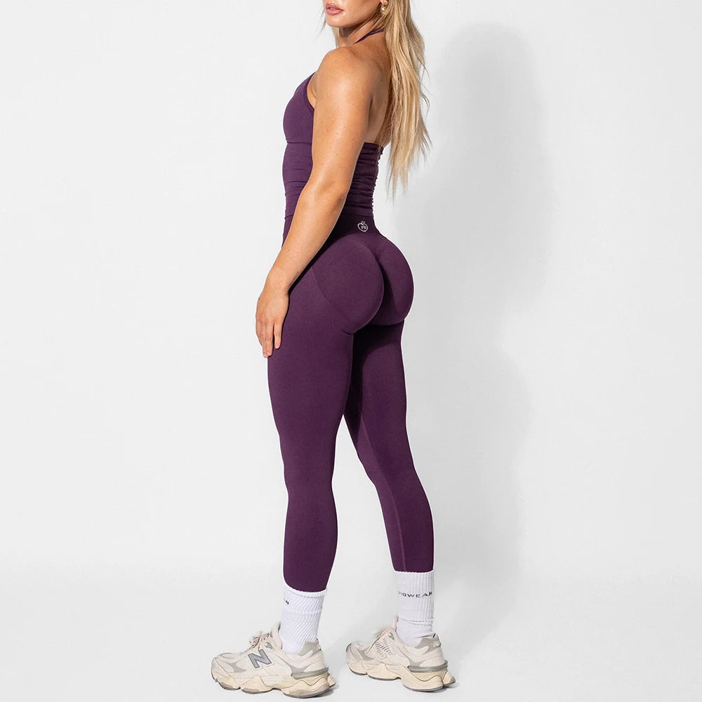 Women's Yoga Set Bum Balance Fitted Halter Tops & Shaping Pants 2pcs Yoga Sportwear Workout Gym Clothing High Waist Leggings Set