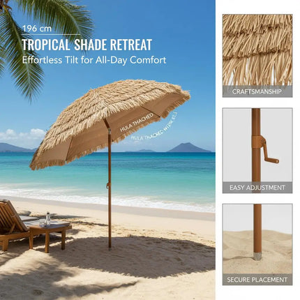 Ombrellone Tiki con Tetto in Paglia Stile Hawaiano Tropicale 30 °   Ombrellone da Esterno Multi-Angolo con Palo in Metallo Rimovibile per Spiaggia, Giardino e Patio