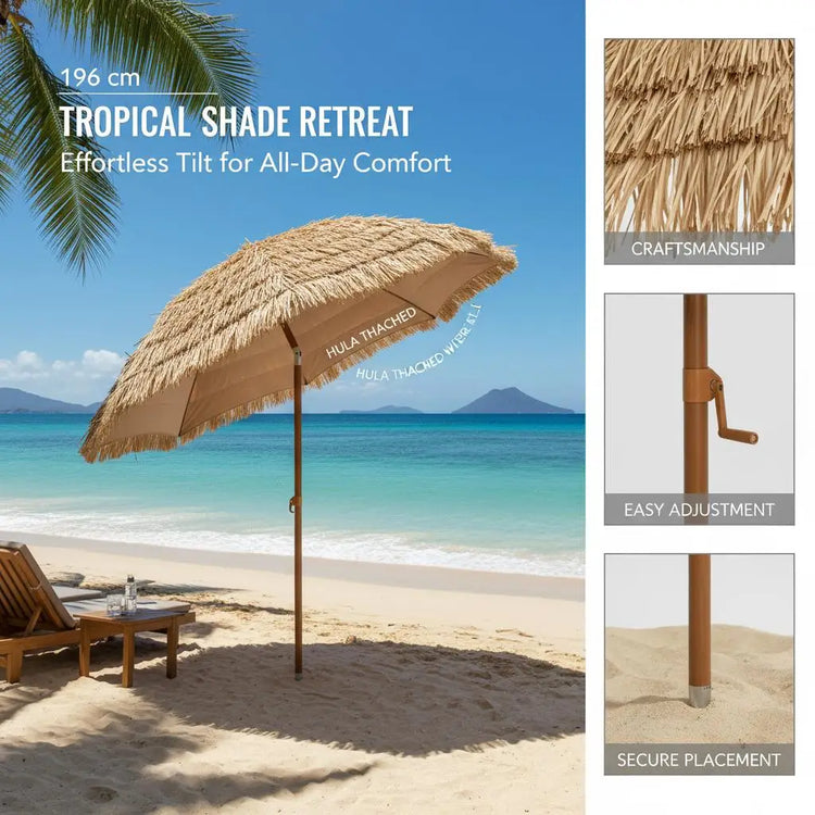 Ombrellone Tiki con Tetto in Paglia Stile Hawaiano Tropicale 30 °   Ombrellone da Esterno Multi-Angolo con Palo in Metallo Rimovibile per Spiaggia, Giardino e Patio