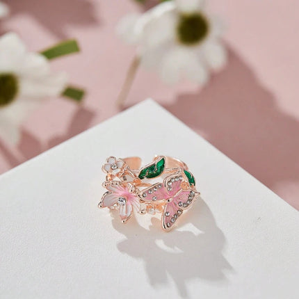 Aesthetic Flower Butterfly Rings for Female Romantic Rhinestone Stylish Non-fading Opening Ring Women Wedding Jewelry Party Gift PlatiNum