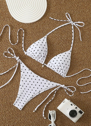 Bikini di Tendenza 2026, Costume da Bagno Sexy con Perle, Micro Bikini a Pois, Abbigliamento da Spiaggia per Donna platinumshop