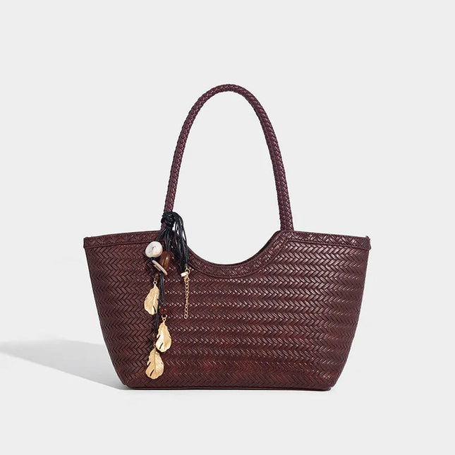 Straw Woven Shoulder Bag Branded Popular Bag with Long Short Handle Color-Matching Armpit Bag Women's Dumpling Bag Bucket Bag