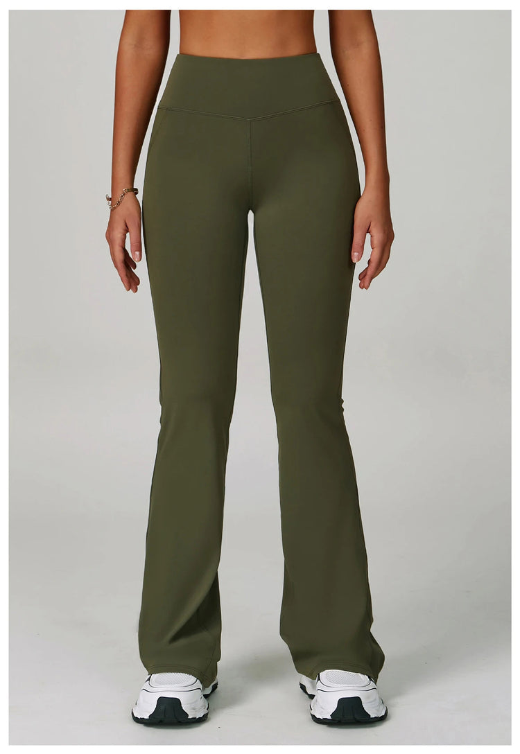 Flared Leggings Women's Wide-leg Pants High Waisted Hip lifting Yoga Pants Quick Drying Running Exercise Fitness Bell bottoms PlatiNum