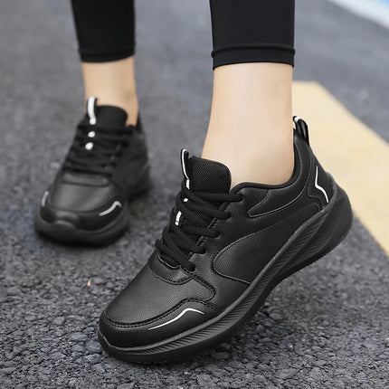 PU Leather Women's Running Shoes Lightweight Casual Sports Shoes Waterproof Outdoor Training Sneakers for Jogging Tennis PlatiNum