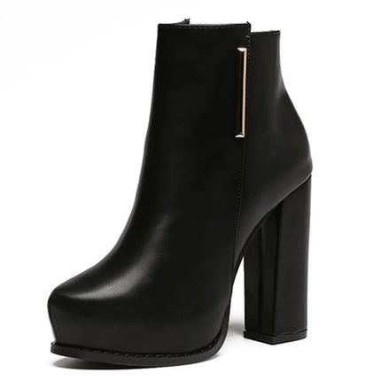 Autumn Winter Plush Boots Women British Thick Heel Waterproof Platform Thick Bottom Short Boot High Heels Lady