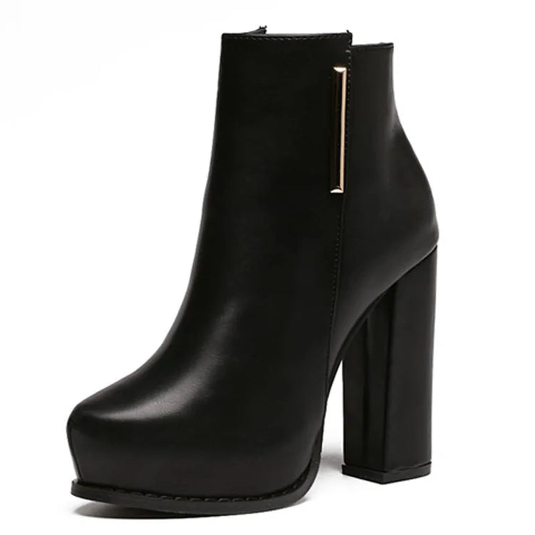 Autumn Winter Plush Boots Women British Thick Heel Waterproof Platform Thick Bottom Short Boot High Heels Lady