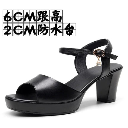 Size 32-43 2024 Genuine Leather Fashion Fish Mouth Women'S High Heel Summer Shoes Dress Sandals Female Woman Sandals Platform PlatiNum