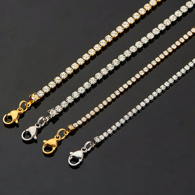 Zirconia Tennis Necklace  Iced Out Bling Chain 2mm/3mm Sexy Choker Stainless Steel For Women Jewelry Accessories PlatiNum