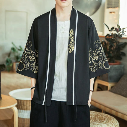 Japan Samurai Shirt uomo ricamato Kimono giapponese manica corta Cardigan uomo estate sottile moda Casual Yukata Cardigan Top uomo