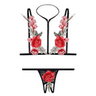 Women's Sexy Lace Rose Mini Lingerie Set Hot Underwear Embroidered Sleepwear Bras Panties Combo for Ladies