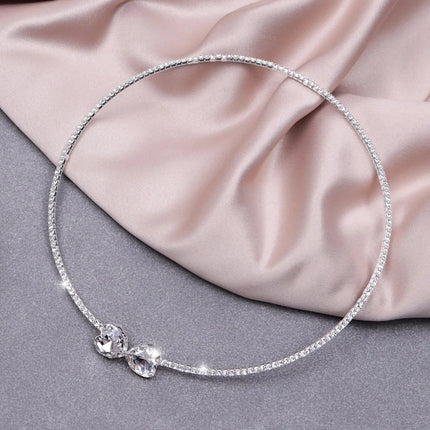 925 Sterling Silver Rhinestone Heart Collar Choker Necklace for Women Simple Open Collar Necklace Torques Jewelry Accessories PlatiNum