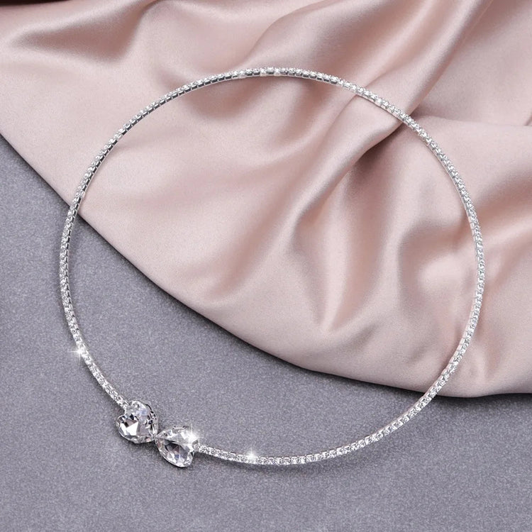 925 Sterling Silver Rhinestone Heart Collar Choker Necklace for Women Simple Open Collar Necklace Torques Jewelry Accessories PlatiNum