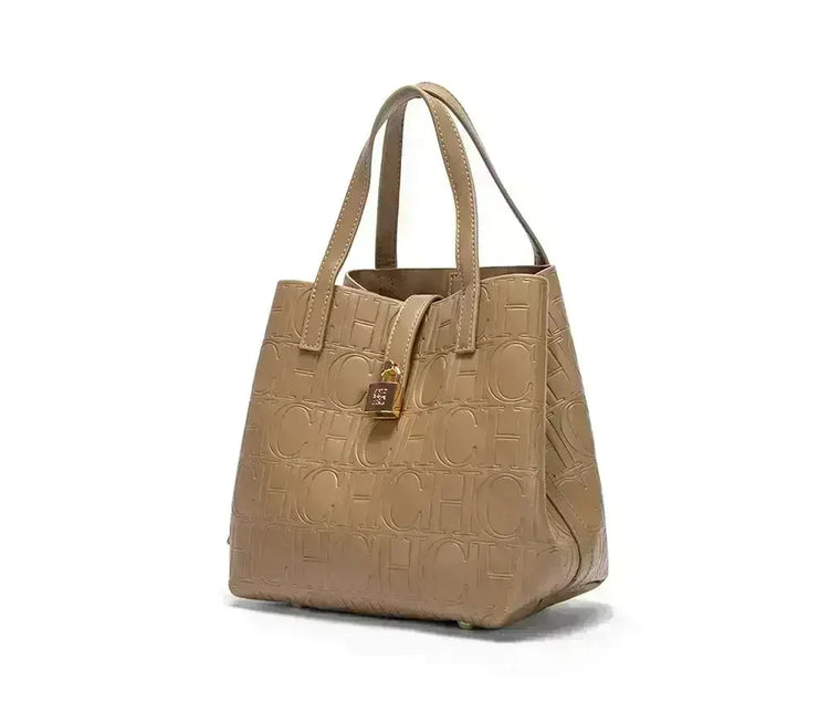 CH Large Capacity Handbag Luxury Brand Temperament Letter Print with Lock Design 2025 Trendy Women's Crossbody Bag PlatiNum