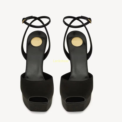 Platform Peep Toe Satin Slingback Pumps Sexy Square Toe Thin Heel Ankle Strap New Arrivals Fashion Women Modern Shoes