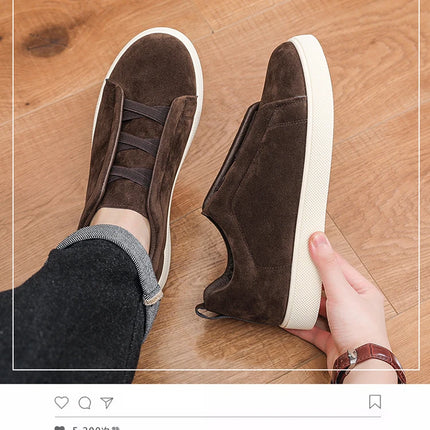 Spring men's thick soled board shoes high-quality suede leather casual sports shoes comfortable and fashionable low top shoes