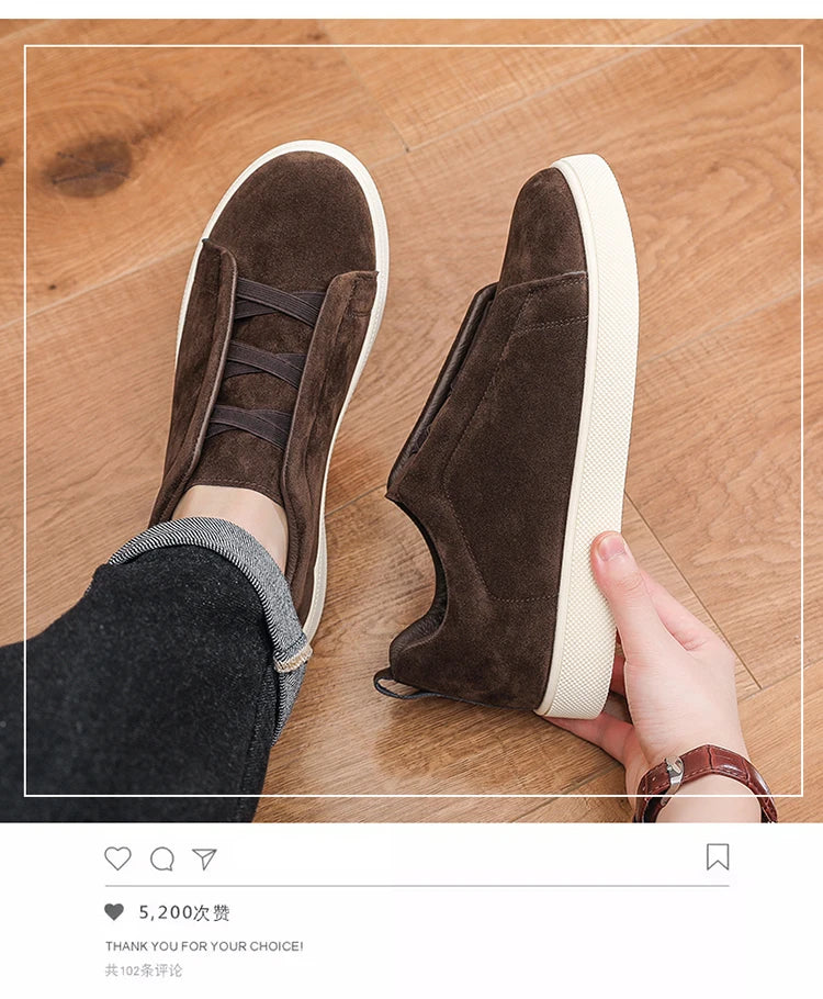 Spring men's thick soled board shoes high-quality suede leather casual sports shoes comfortable and fashionable low top shoes