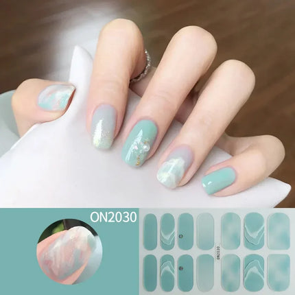 14Tips 3D Flowers Gradient Color Adhesive UV Gel Nail Stickers Fashionable Marble Pattern Nail Wraps DIY Manicure Arts Decals