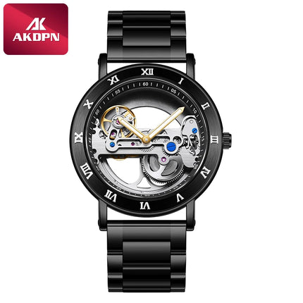AKDPN Men's Watches Automatic Mechanical Stainless Steel Men's Wrist Watch Skeleton Automatic Watches for Man Watch Montre Homme