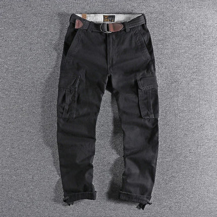 Heavyweight Camouflage Pants Men Clothing Multi-pockets Solid Color Patchworked Outdoor Trousers Retro Cargo Casual Wear Jogger