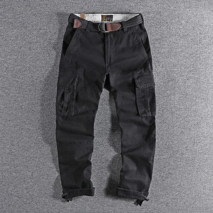 Heavyweight Camouflage Pants Men Clothing Multi-pockets Solid Color Patchworked Outdoor Trousers Retro Cargo Casual Wear Jogger