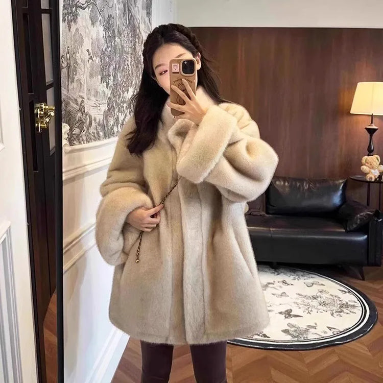 ZADORIN Luxury Mink Coat Woman Korean Style Stand Collar Double Faced Faux Fur Coat Woman Long Oversize Fluffy Fur Jacket Winter