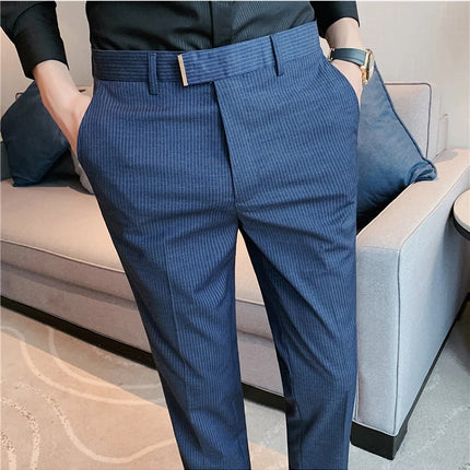 Pantaloni da abito da uomo primavera autunno Moda stile britannico Business Office Pantaloni eleganti da uomo Pantaloni da uomo slim fit a righe di alta qualità