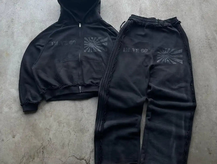 Streetwear Y2k Zipper Hoodie New Two Piece Set Hip Hop Digital Print Hooded Men Women Sweatshirts Drawstring Casual Sports Pant PlatiNum