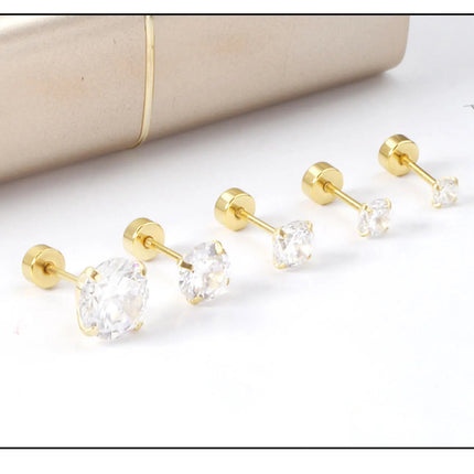 LUXUSTEEL 1Pairs/2Pcs Stainless Steel Crystal Studs Earrings For Women Men 4 Prong Tragus Round Clear Cubic Zirconia Ear Jewelry PlatiNum