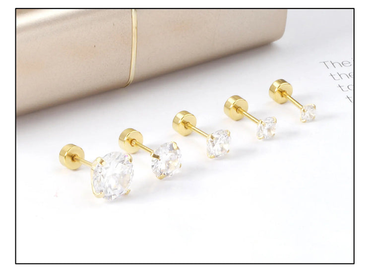 LUXUSTEEL 1Pairs/2Pcs Stainless Steel Crystal Studs Earrings For Women Men 4 Prong Tragus Round Clear Cubic Zirconia Ear Jewelry PlatiNum