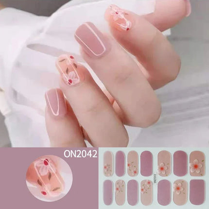 14Tips 3D Flowers Gradient Color Adhesive UV Gel Nail Stickers Fashionable Marble Pattern Nail Wraps DIY Manicure Arts Decals