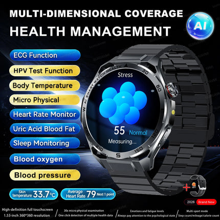 Nuovo Smartwatch 2026 con Analisi AI del Grasso Corporeo, ECG+PPG, Acido Urico, Pressione Sanguigna, Ossigeno nel Sangue, Chiamate, Schermo AMOLED per Uomini e Donne platinumshop