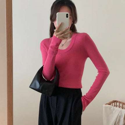 100% 48 count wool U-neck Ultra-fine Merino Wool Shirt for Women's Slim and Thin Bottoming Shirt for Women's Autumn and Winter PlatiNum