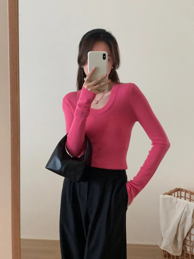 100% 48 count wool U-neck Ultra-fine Merino Wool Shirt for Women's Slim and Thin Bottoming Shirt for Women's Autumn and Winter PlatiNum