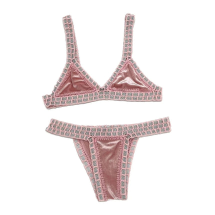 2024 Set bikini a triangolo fatto a mano all'uncinetto rosa donna costume da bagno in velluto nero costumi da bagno moda Boho Beachwear costume da bagno verde PlatiNum