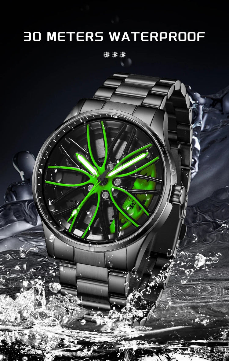 Orologio da Uomo LIGE di Lusso al Quarzo, Sportivo, Impermeabile, in Acciaio Inossidabile, Luminoso, con Quadrante a Forma di Ruota d'Auto, Elegante Orologio da Uomo per Affari platinumshop