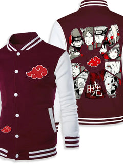 Anime Naruto Akatsuki Varsity Jacket Men Women Red Cloud Print Baseball Jacket Itachi Coat Unisex Streetwear Cosplay Outwear