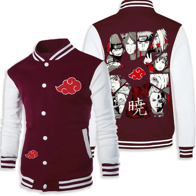 Anime Naruto Akatsuki Varsity Jacket Men Women Red Cloud Print Baseball Jacket Itachi Coat Unisex Streetwear Cosplay Outwear