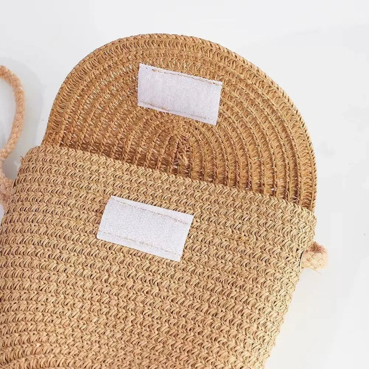 Borsa di Paglia alla Moda a Forma di Conchiglia, Borsa Artigianale in Paglia, Borsa da Spiaggia Estiva per Bambini