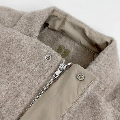 2025AW  Dark Style Women's Wool-blend Tweed Paneled Down Jacket Female Casual Fashion Coats Women's Clothing