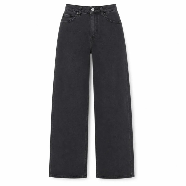 Women's Wide Leg Jeans in Grey-Black, High Waist, Stretch Denim, Loose Fit, Belt Detail with Scarf, Modern Casual Style, Fashionable Pants for All Seasons, Sizes Xs-Xl，Fx1338-5