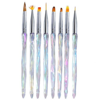 8pcs/set Aurora Acrylic Nail Art Painting Pens for Nail Design Soft Slender Brush Gradient Gel Drawing DIY Brush