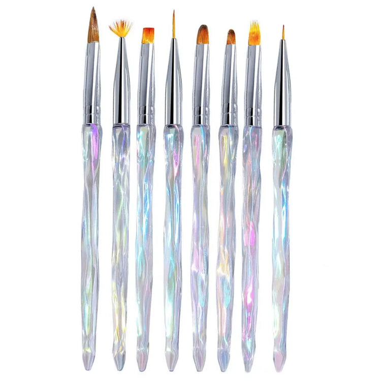 8pcs/set Aurora Acrylic Nail Art Painting Pens for Nail Design Soft Slender Brush Gradient Gel Drawing DIY Brush