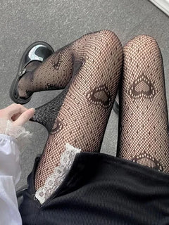 Cuore Fiore Maglia Ragazza giapponese Lolita Ins Collant Calze Bianche Collant a rete Donna per le donne Calza legging estiva