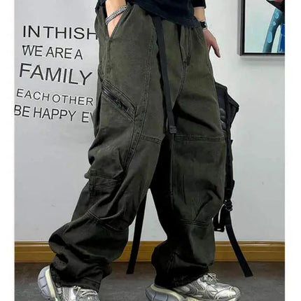 American Streetwear Multi-Pocket Cargo Pants Men High Quality Fashion Baggy Pants Plus Size Black Army Straight-Leg Trousers