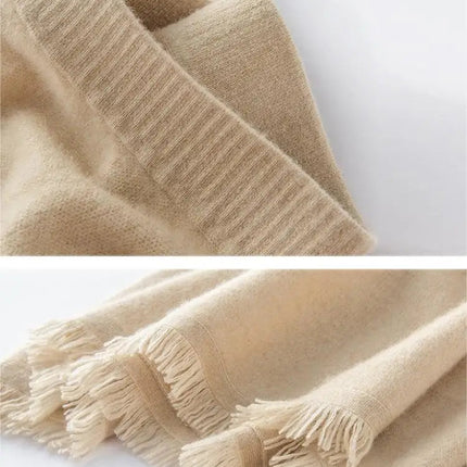 Women Cashmere A-Line Tassel Skirt High Waist Office Lady Retro Autumn Winter 100% Cashmere Knitwear Graceful Regular Fit Dress PlatiNum