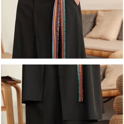 Pantaloni Eleganti da Uomo Stile Nepal, Gamba Larga, Vita Alta, Leggeri e Sottili, con Patchwork Irregolare, Moda Streetwear