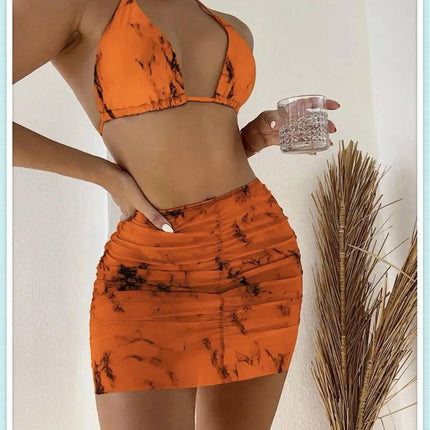 3 pezzi perizoma Bikini con gonna marmo texture costume da bagno donna costume da bagno Set costumi da bagno femminili abbigliamento da spiaggia nuoto estate platinumshop