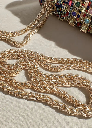 Fashionable Retro Diamond Studded Gold Chain Women's Crossbody Bag Handbag Dinner Bag Underarm Bag Single Shoulder Bag PlatiNum