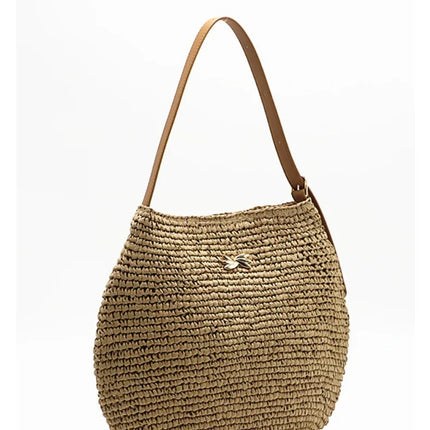 Borsa a Spalla da Donna Estiva in Paglia Intrecciata, Borsa Grande Capacità Artigianale in Rattan, Borsa Tote di Lusso Designer da Spiaggia